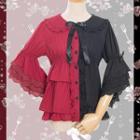 Two-tone Lace Trim Flared-sleeve Blouse