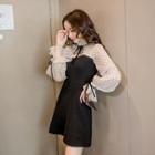 Long-sleeve Polka Dot Paneled A-line Mini Dress