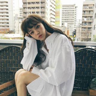 Oversized Plain Shirt White - One Size
