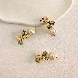 Bow Glaze Faux Pearl Hair Clip
