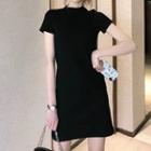 Short-sleeve Mock-neck Mini Dress