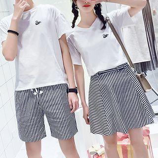 Couple Matching Embroidered Short-sleeve T-shirt / Shorts / A-line Skirt