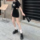 Printed Letter Cutout Skinny Mini Dress Black - One Size
