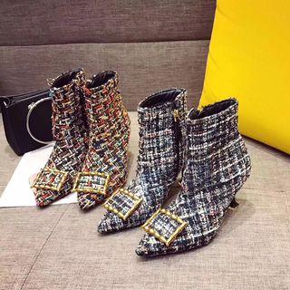 Tweed High Heel Short Boots