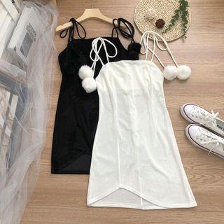 Bow A-line Spaghetti-strap Dress