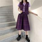 Plaid Vest / Midi Plaid A-line Skirt