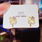 Clover Rhinestone Cat Eye Stone Earring E0217 - 1 Pair - Gold - One Size
