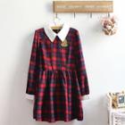 Plaid Long-sleeve Collared A-line Dress