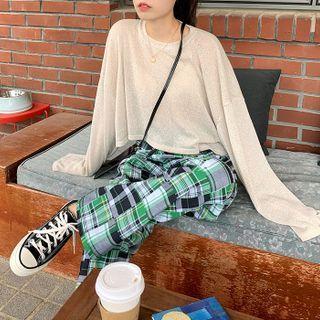 Drawcord Plaid Pants Green - One Size