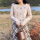 Long-sleeve Rhinestone Embellished Knit Top