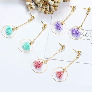Rhinestone Flower Hoop Drop Earring