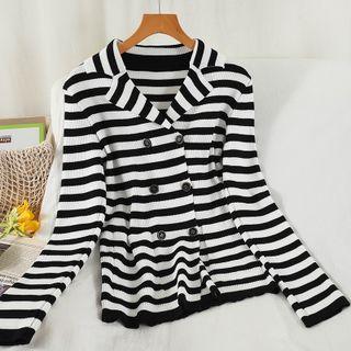 Striped Double-breasted Knit Top White - One Size