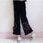 Heart Embroidered Crop Wide Leg Pants Black - One Size
