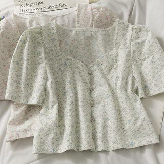 Slim-fit Floral Crop Blouse