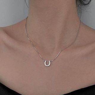 925 Sterling Silver Rhinestone Necklace U Shape - Silver - One Size