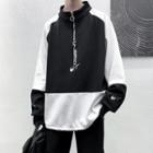 Long-sleeve Stand-collar Two-tone Sweatshirt