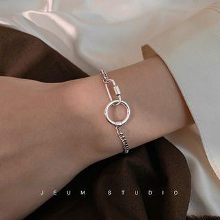 925 Sterling Silver Bracelet Round Pendant - Silver - One Size
