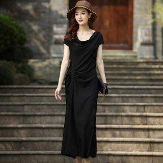 Short-sleeve Plain Knotted Dress