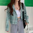 Plaid Buttoned Jacket Green - One Size