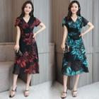 Short-sleeve Printed Midi A-line Chiffon Dress