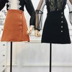 Button-down A-line Knit Skirt