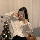 Long-sleeve Lace Panel Blouse Off-white - One Size