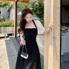 Short-sleeve Square-neck Open-back Midi A-line Dress