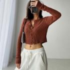 Button-down Cable-knit Cropped Top