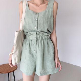 Set: Buttoned Tank Top + Wide-leg Shorts
