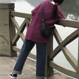 Crewneck Plain Striped Oversize Sweater