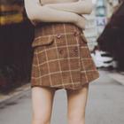 Wrap-front Buttoned Check Skirt