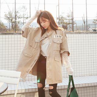 Lettering Short-sleeve Distressed Parka