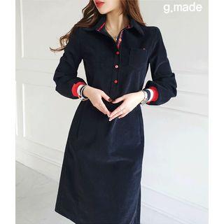 Contrast-trim Corduroy A-line Midi Dress