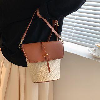 Two-tone Woven Bucket Bag