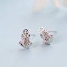 925 Sterling Silver Frog Rhinestone Stud Earring Silver Stud - 1 Pair - Silver - One Size