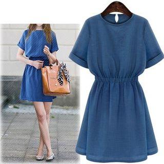 Gathered Waist Short-sleeve Dress