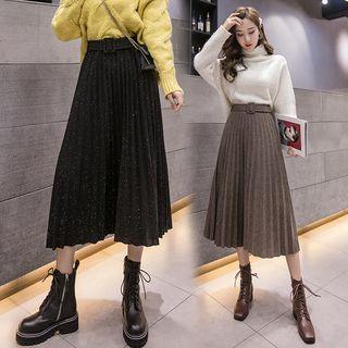 High-waist Glitter Pleated Knit Skirt