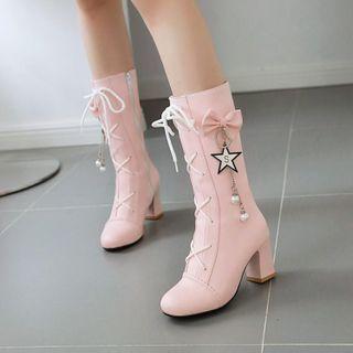 Lace-up Block-heel Mid-calf Boots