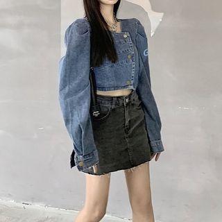 Paneled Denim Blouse Blue - One Size