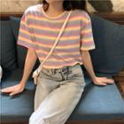 Striped Short-sleeve Crop Top As Show In - One Size