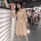 V-neck Lace-up 3/4-sleeve Dress