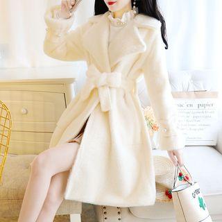 Fleece Tie-waist Plain Coat