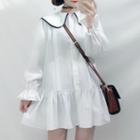 Contrast Trim Long-sleeve Dress White - One Size