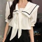 Short-sleeve Sailor-collar Top White - One Size