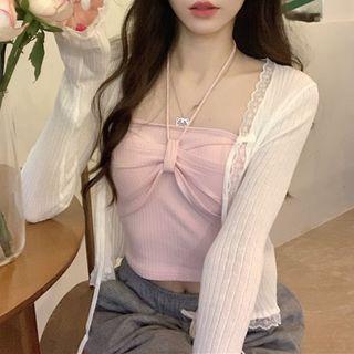 Lace Trim Cardigan / Halter Top