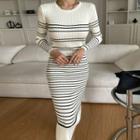 Stripe Ribbed-knit Bodycon Dress