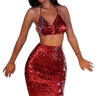 Sequined Halter 2-piece Dress