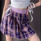 High Waist Plaid Pleated Mini A-line Skirt