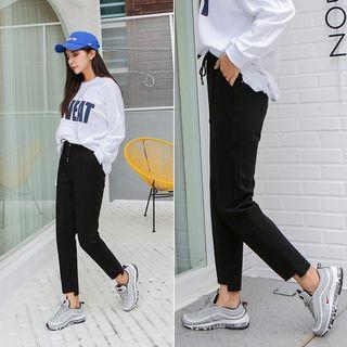 Drawstring-waist Fray-hem Pants