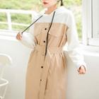 Color-block Drawcord Long-sleeve Hooded Dress